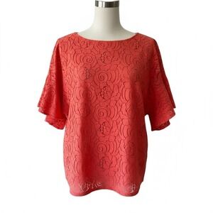 NWT Banana Republic Medium Coral Top - Lace Overlay Feminine, Retail $70